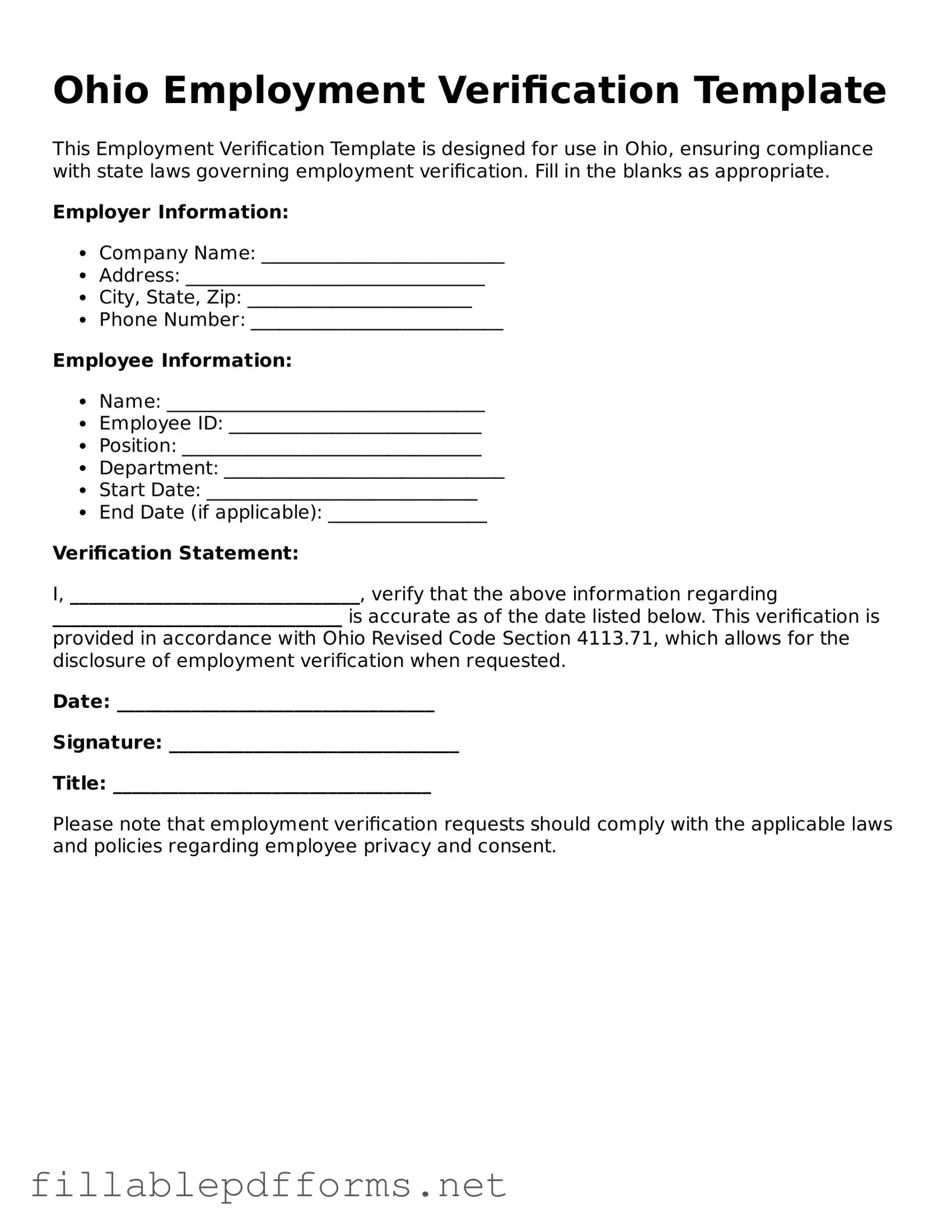 Attorney-Verified Employment Verification Form for Ohio State
