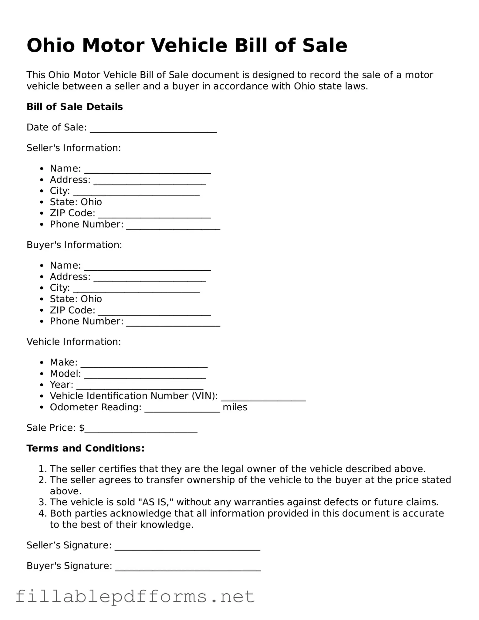 Attorney-Verified Motor Vehicle Bill of Sale Form for Ohio State