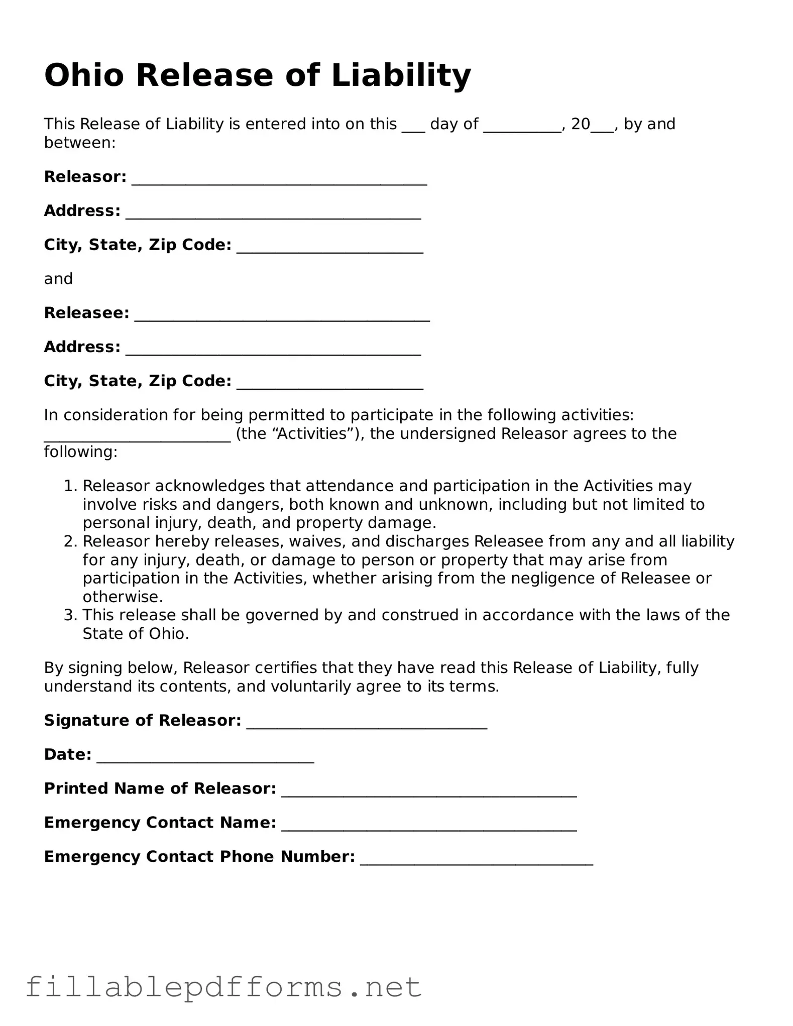 Attorney-Verified Release of Liability Form for Ohio State