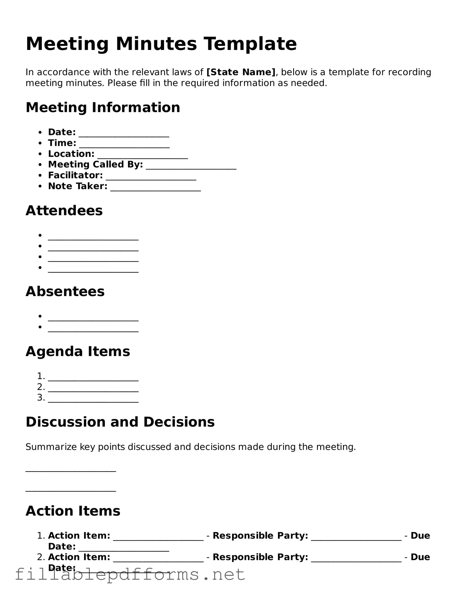Blank Meeting Minutes Template