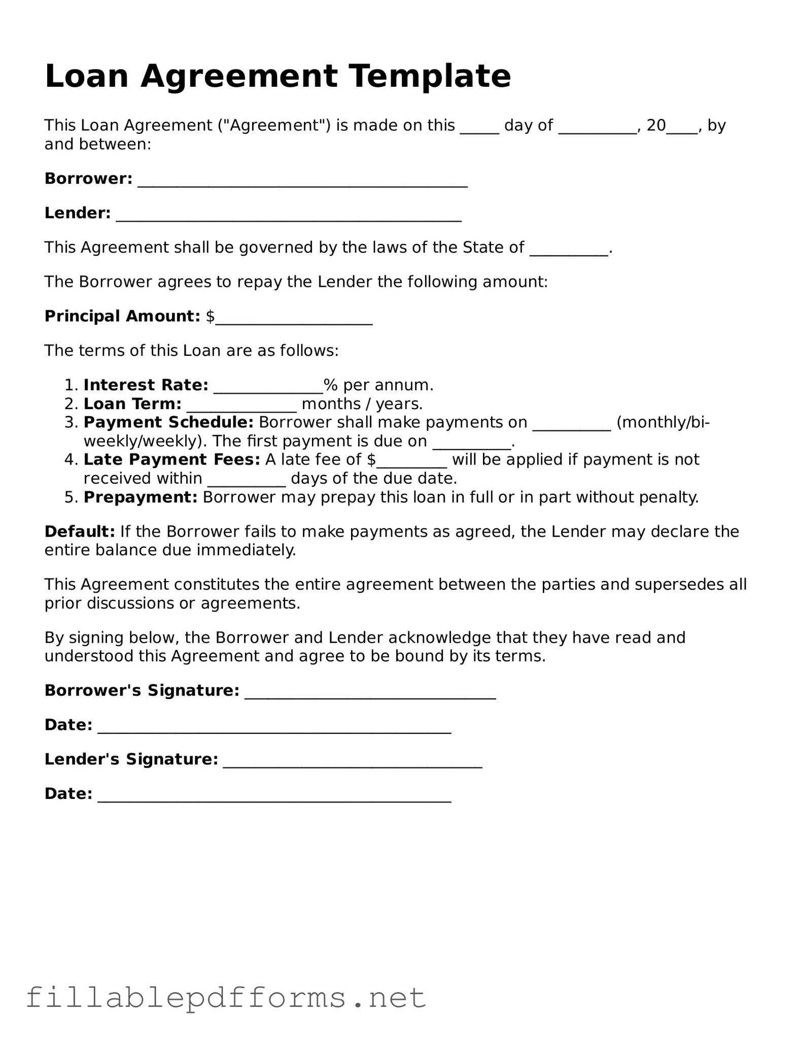 Blank Loan Agreement Template