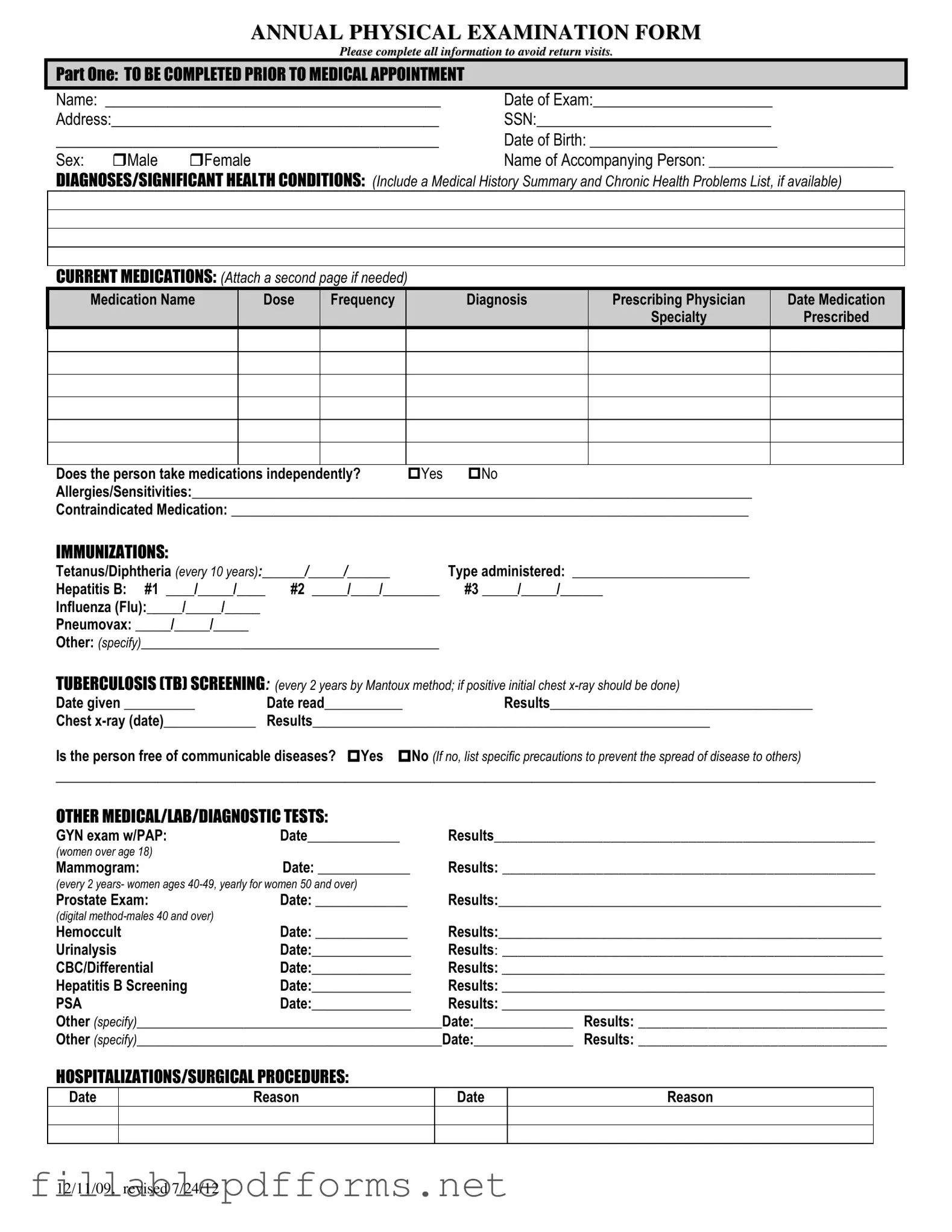 Annual Physical Examination PDF Template
