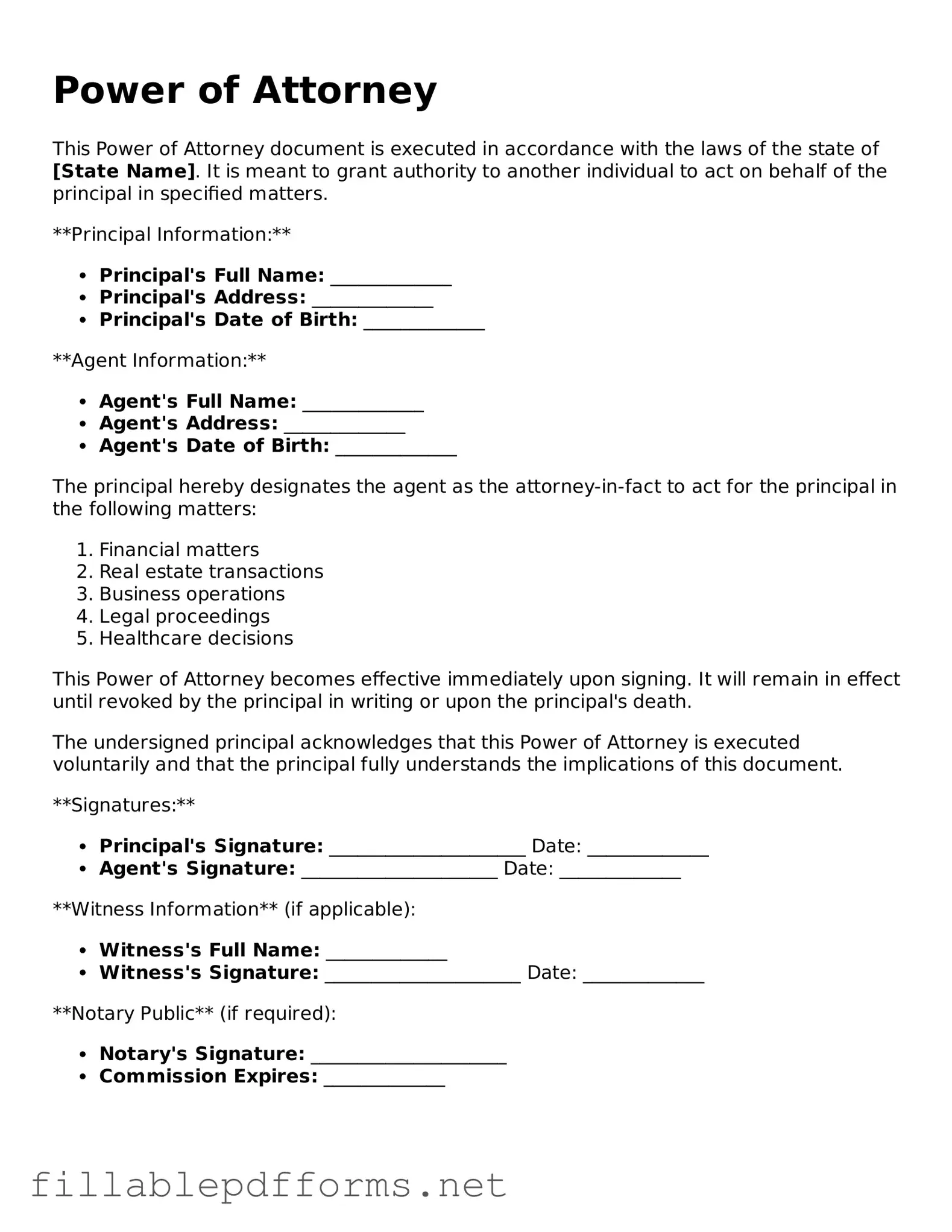 Blank Power of Attorney Template