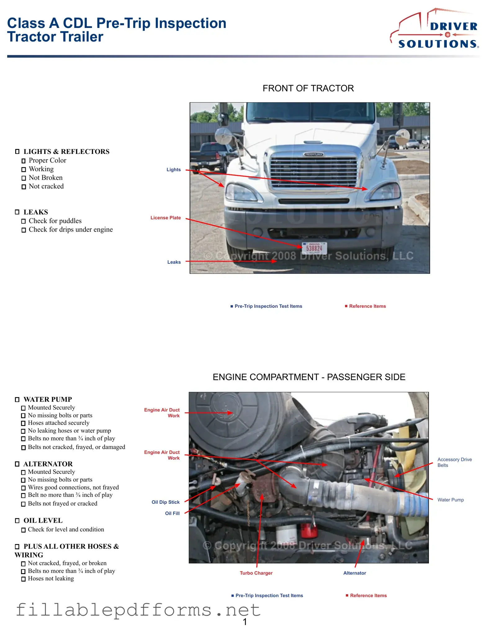 Pre Trip Inspection Checklist PDF Template