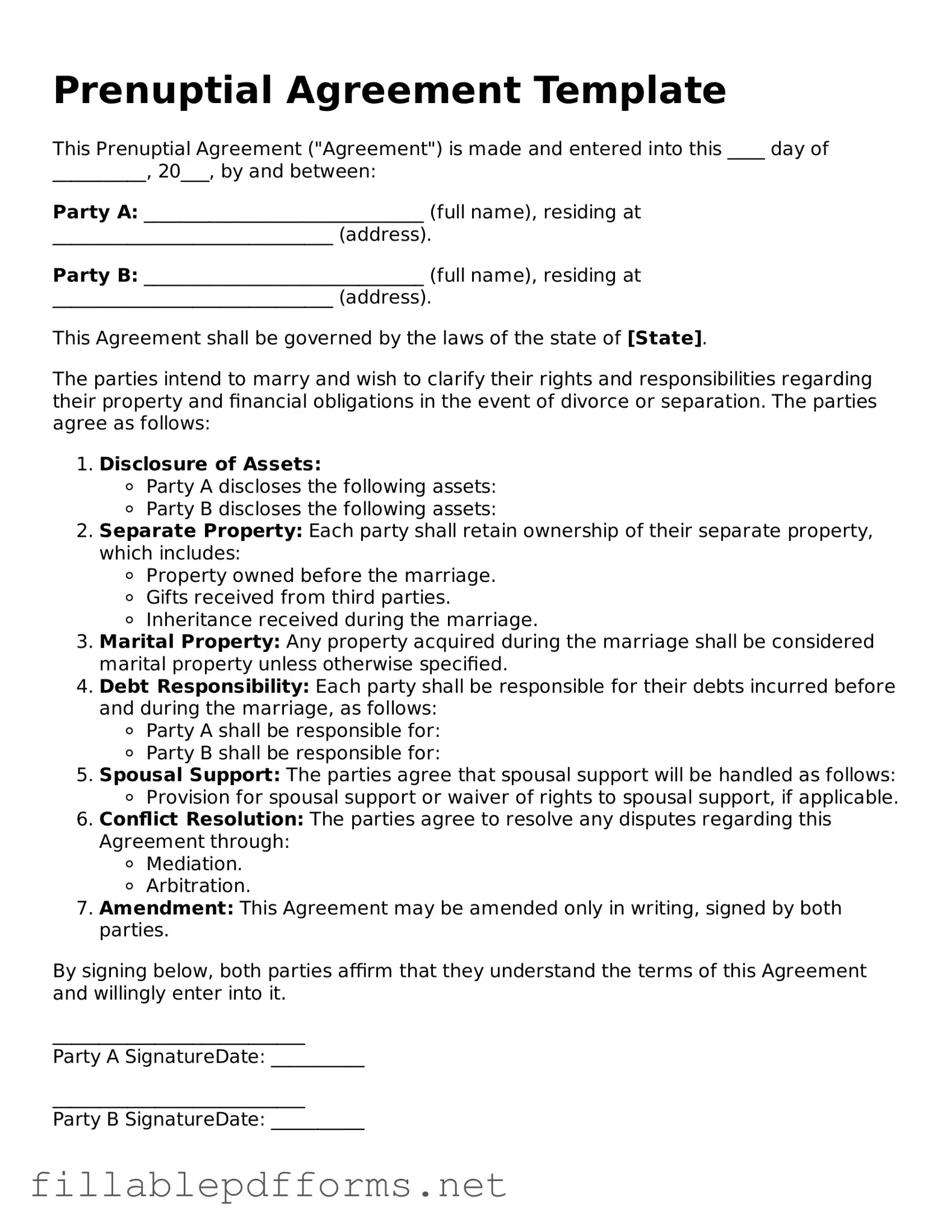 Blank Prenuptial Agreement Template