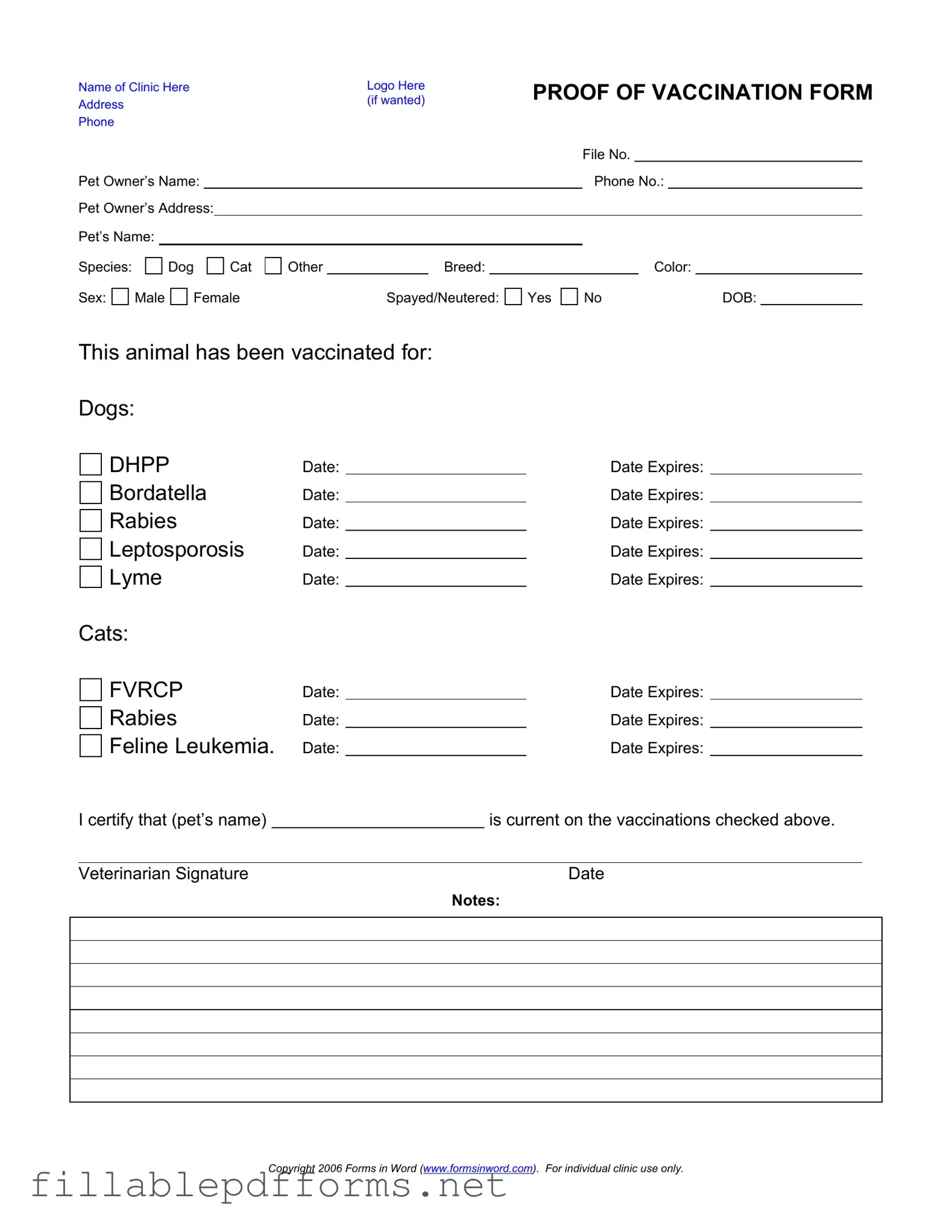 Proof Of Vaccination Dog PDF Template