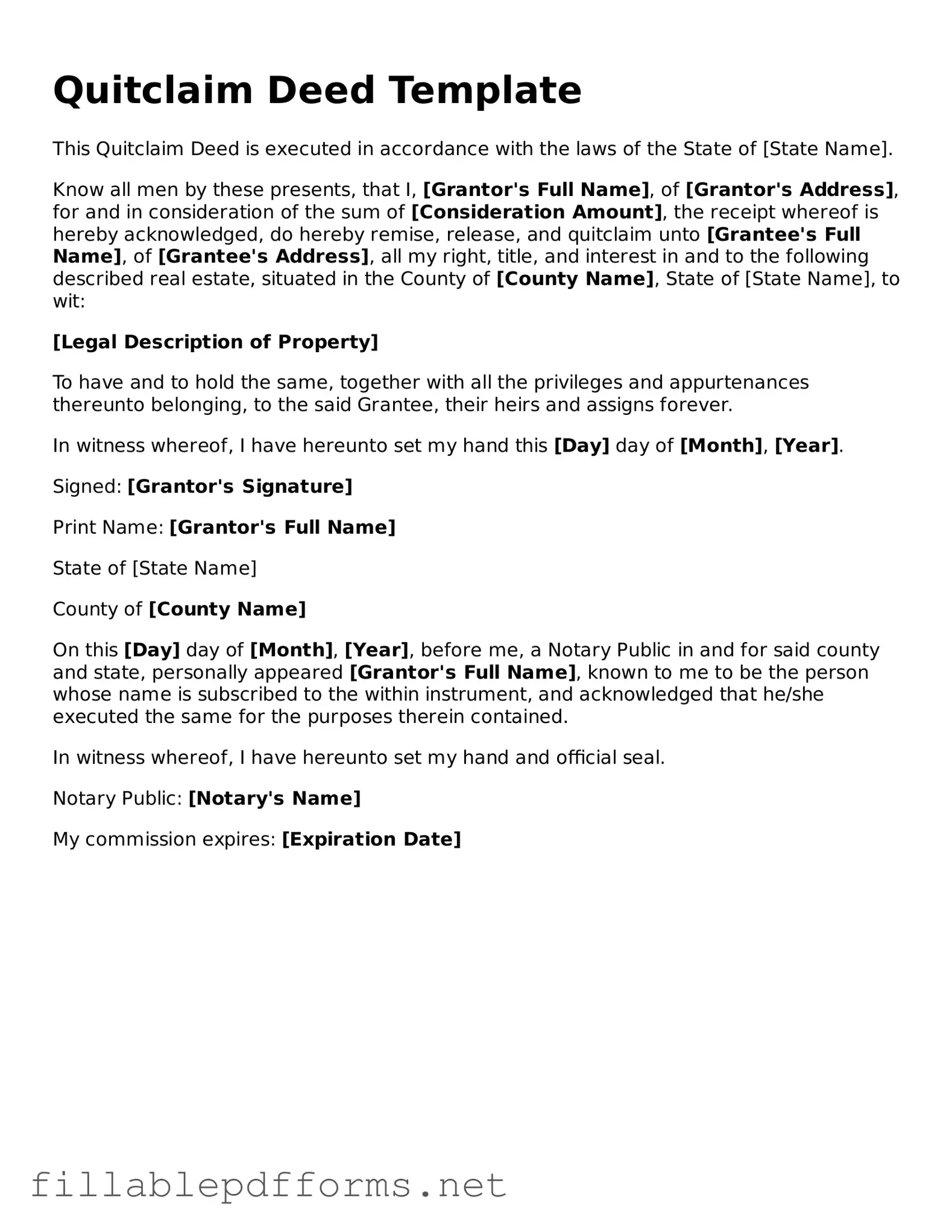 Blank Quitclaim Deed Template