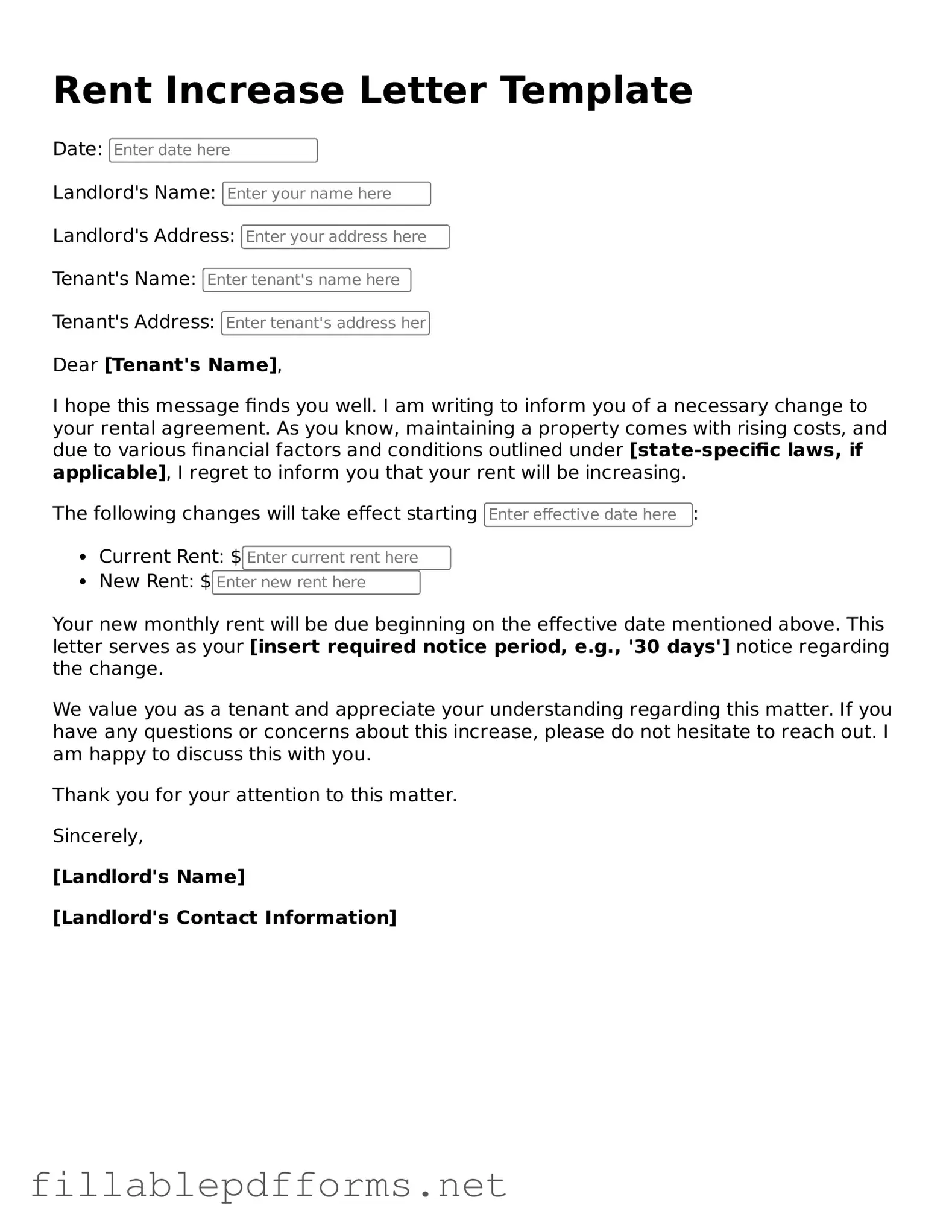 Blank Rent Increase Letter Template