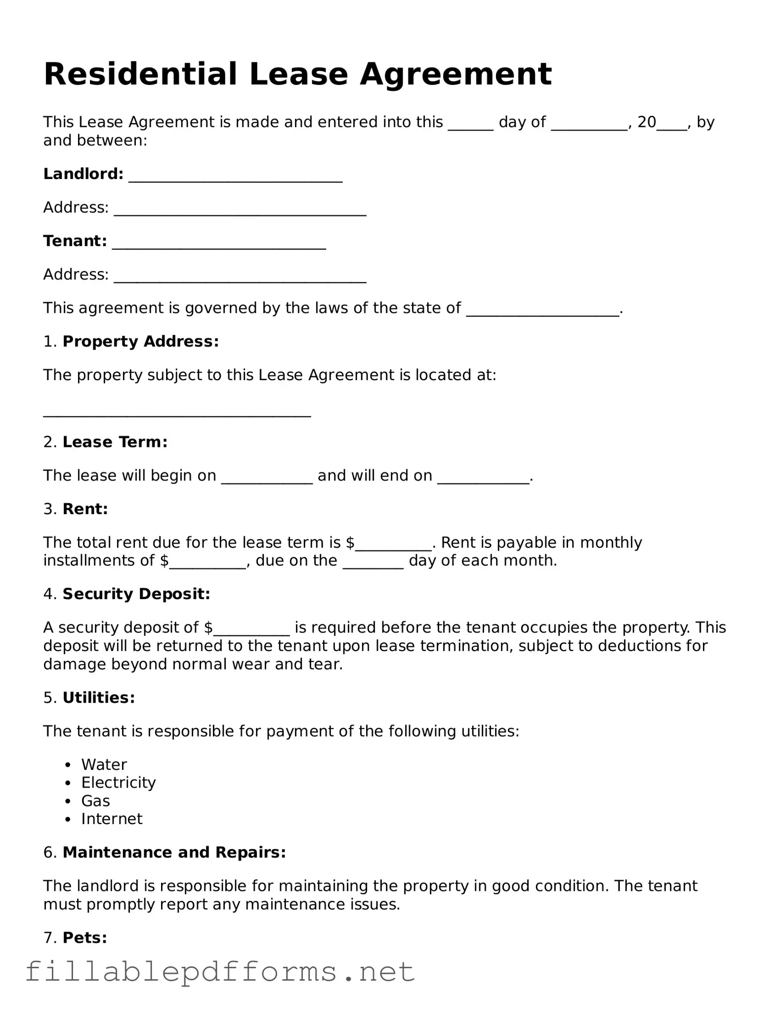 Blank Lease Agreement Template