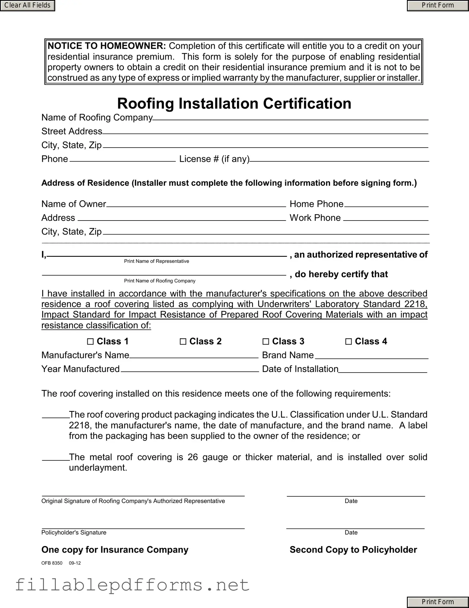 Roofing Certificate PDF Template