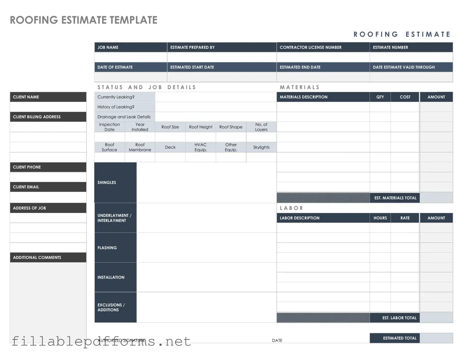 Roofing Estimate PDF Template