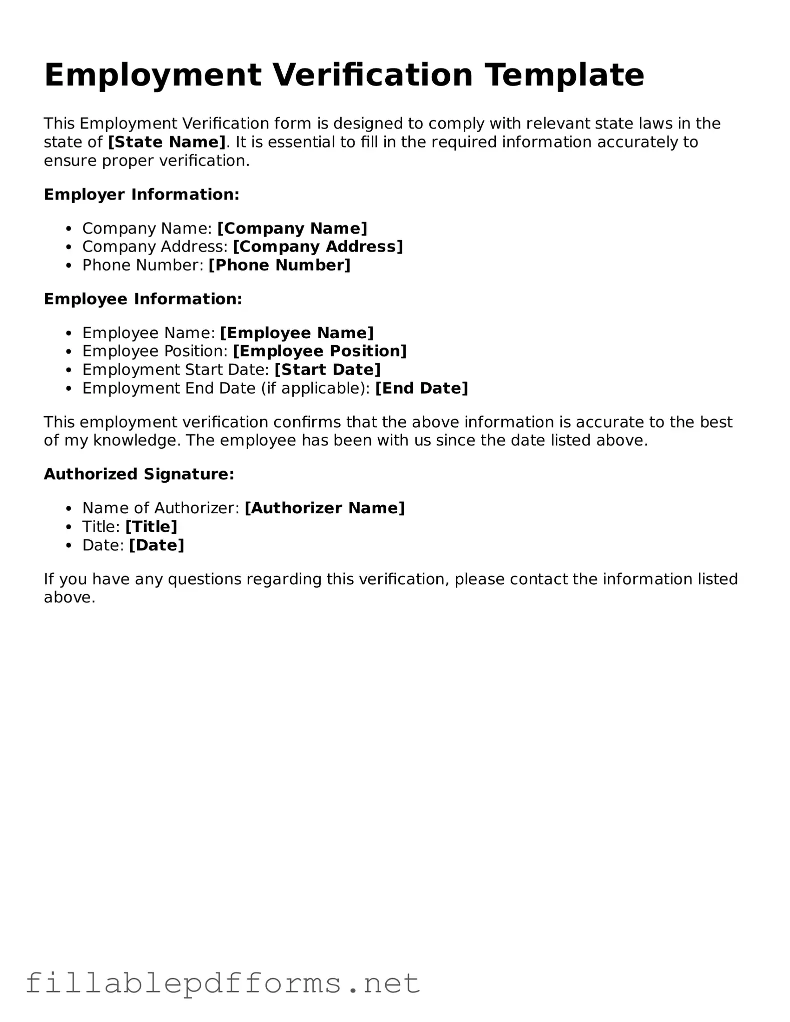 Blank Employment Verification Template