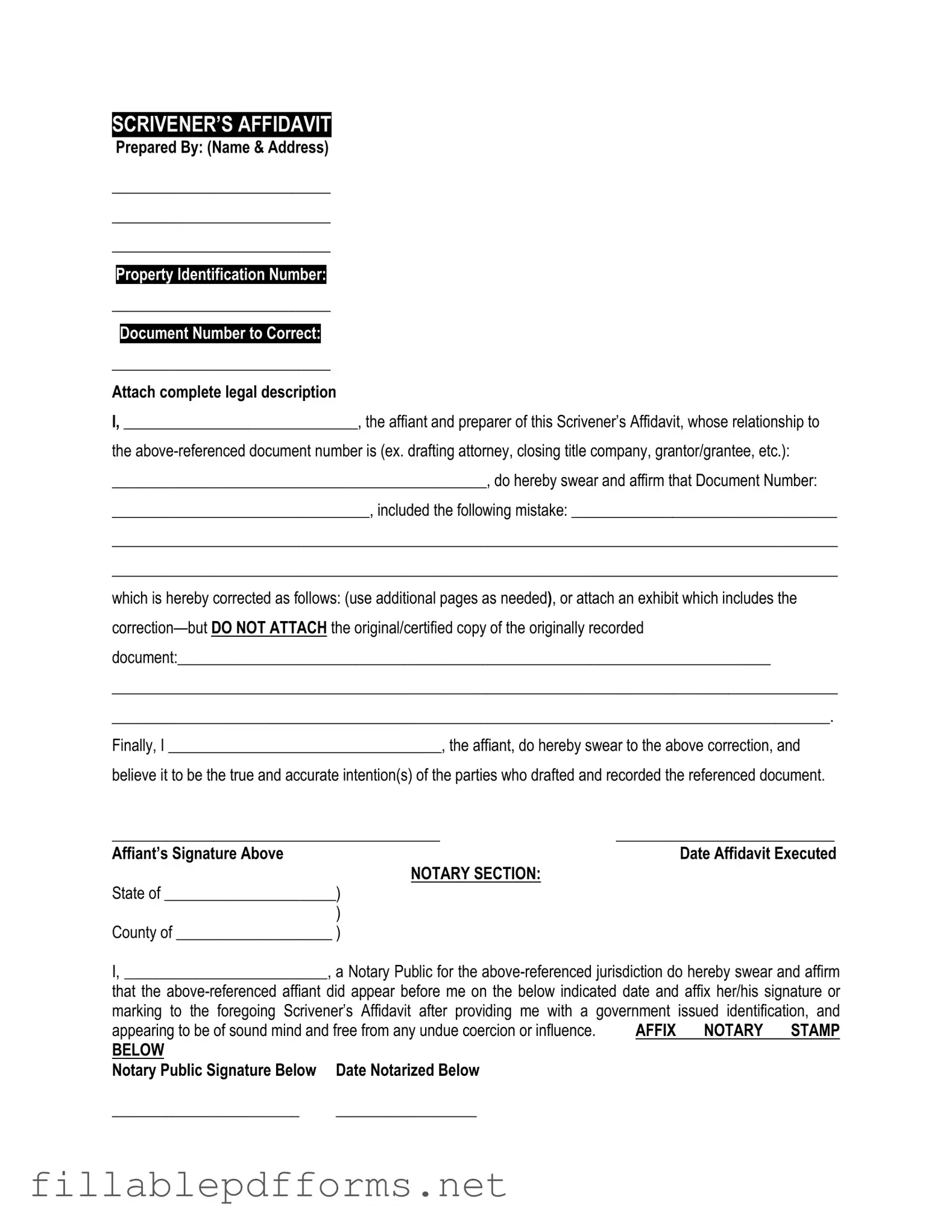 Scrivener's Affidavit PDF Template
