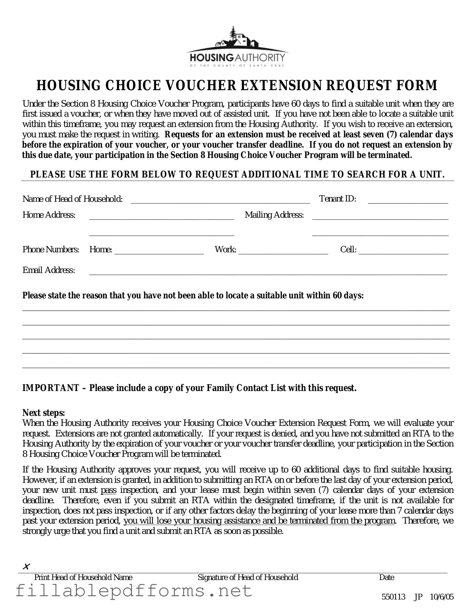 Section 8 Voucher Extension PDF Template