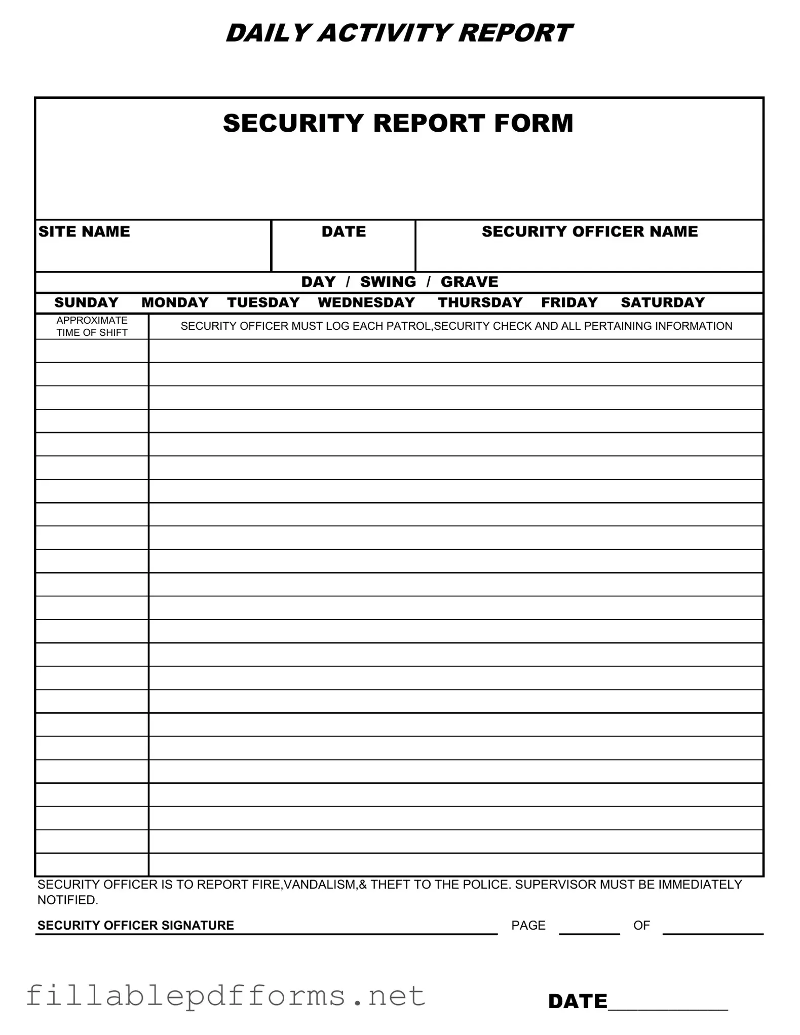 Security Guard Daily Report Sample PDF Template