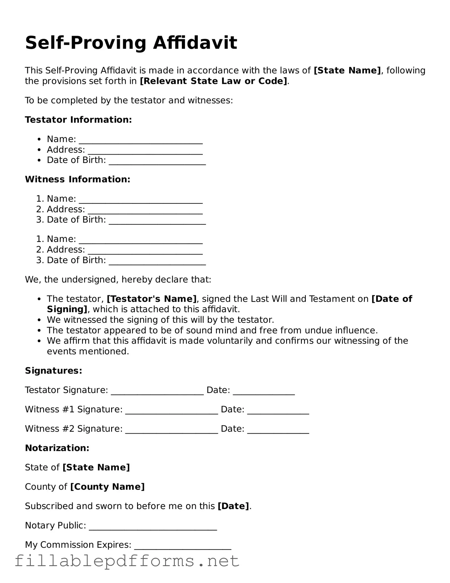 Blank Self-Proving Affidavit Template