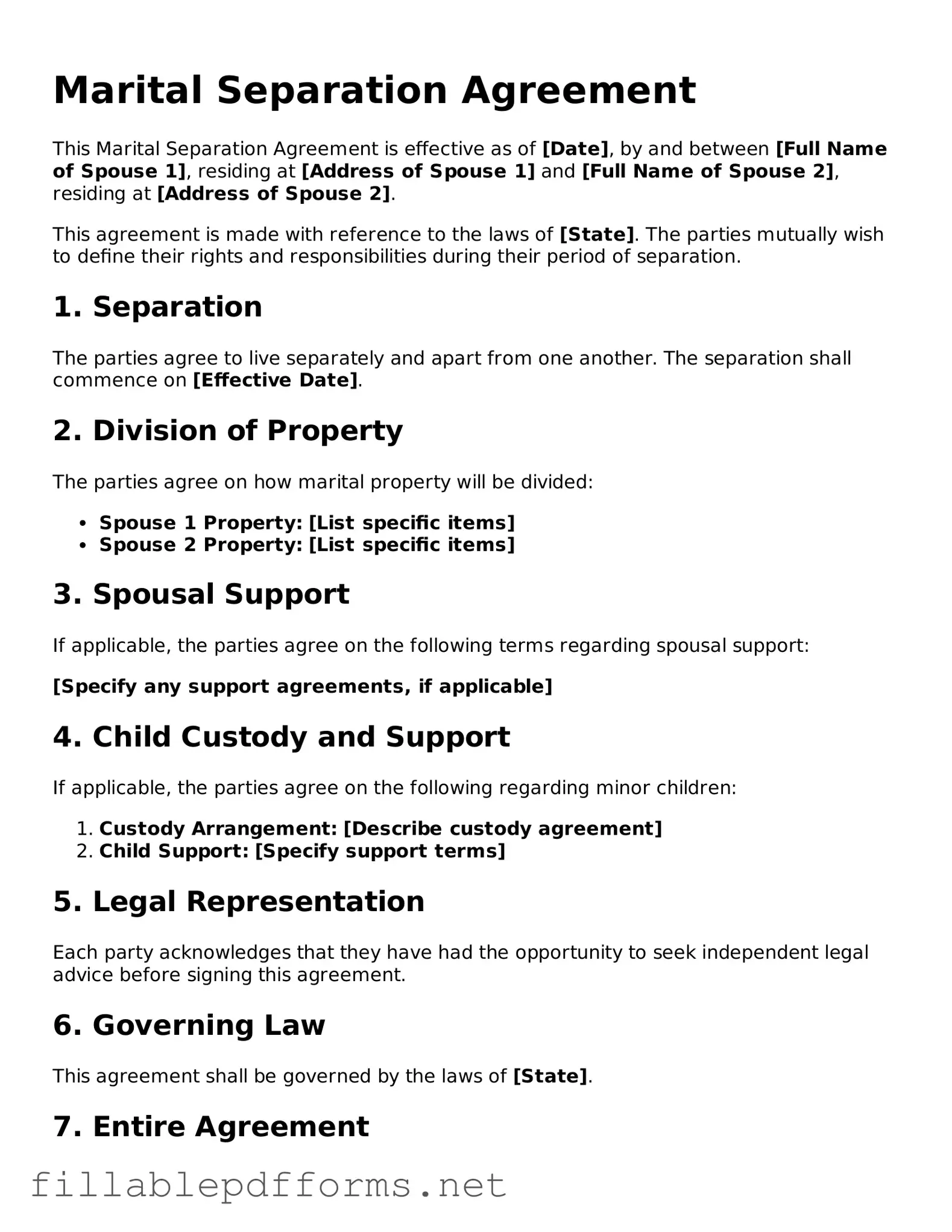 Blank Marital Separation Agreement Template