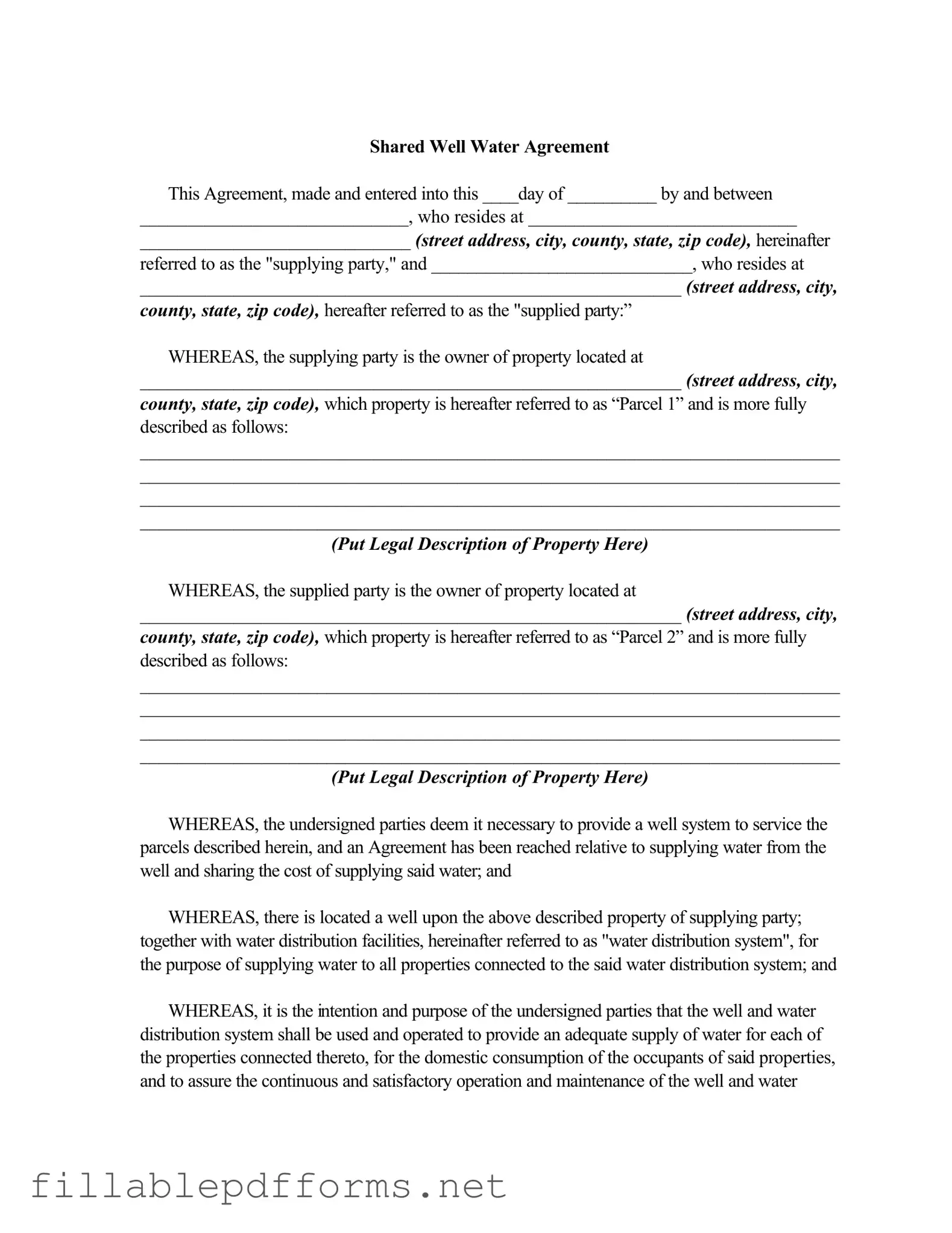 Shared Well Agreement PDF Template