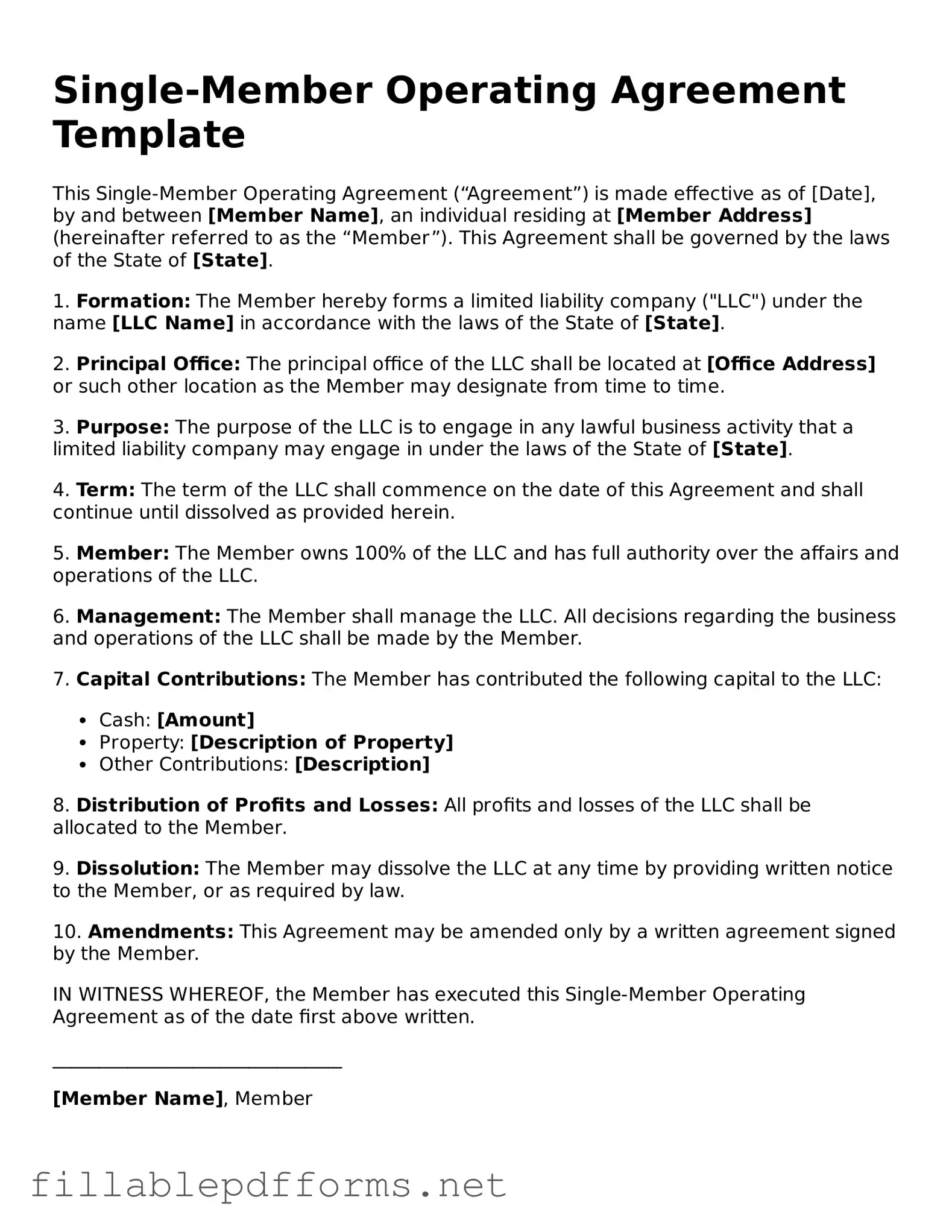 Blank Single-Member Operating Agreement Template