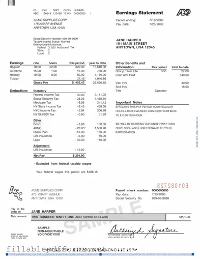 Adp Pay Stub PDF Template