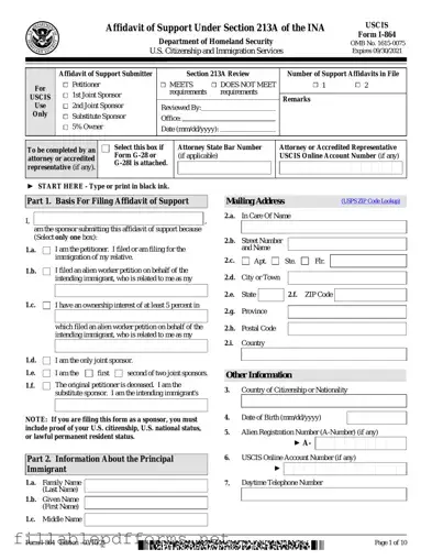 USCIS I-864 PDF Template