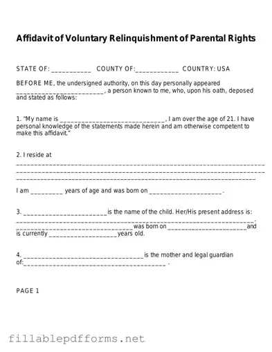 Affidavit Parental Rights PDF Template