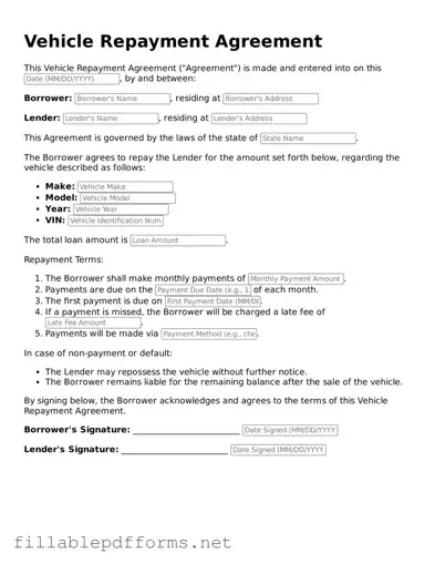 Blank Vehicle Repayment Agreement Template