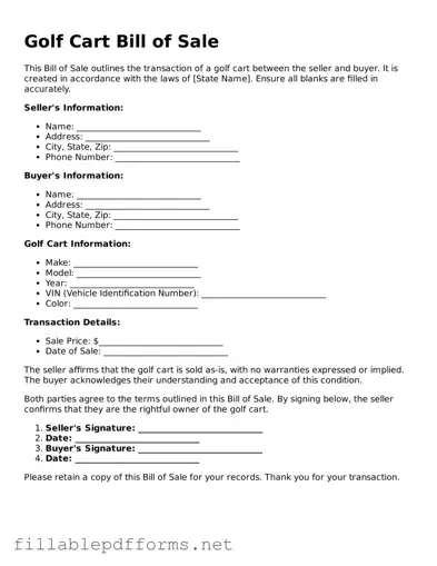 Blank Golf Cart Bill of Sale Template