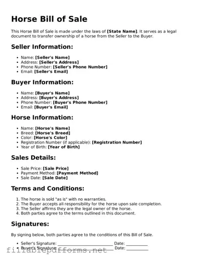 Blank Horse Bill of Sale Template