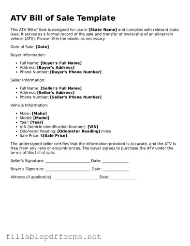 Blank ATV Bill of Sale Template