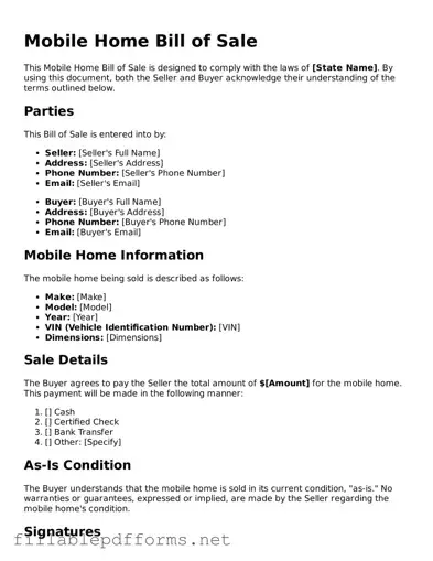 Blank Mobile Home Bill of Sale Template