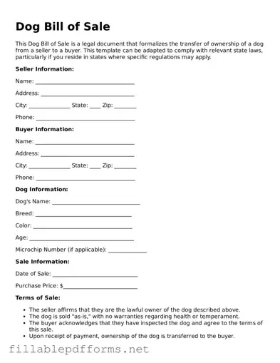 Blank Dog Bill of Sale Template