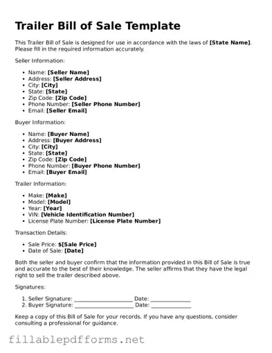 Blank Trailer Bill of Sale Template