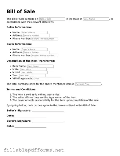Blank Bill of Sale Template