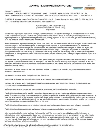 California Advanced Health Care Directive PDF Template
