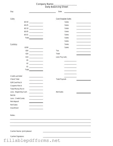 Cash Drawer Count Sheet PDF Template