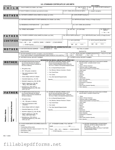 CDC U.S. Standard Certificate of Live Birth PDF Template