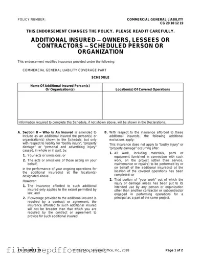 Cg 20 10 07 04 Liability Endorsement PDF Template