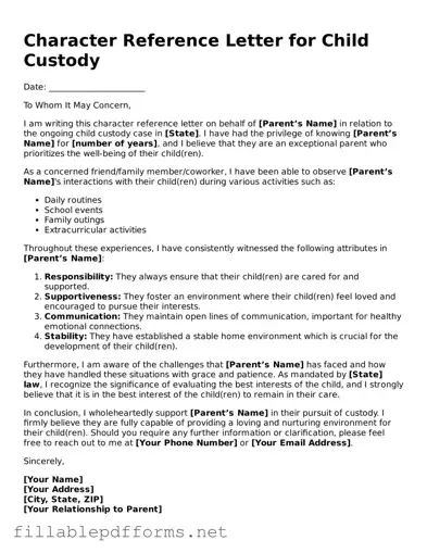 Blank Character Reference Letter for Child Custody Template