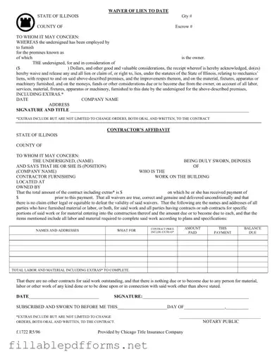 Chicago Title Waiver Format PDF Template