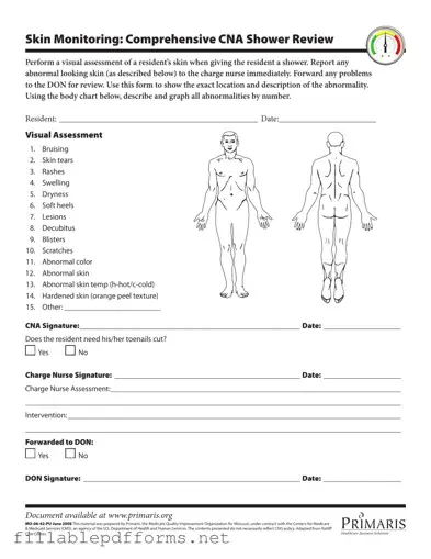 Cna Shower Sheets PDF Template