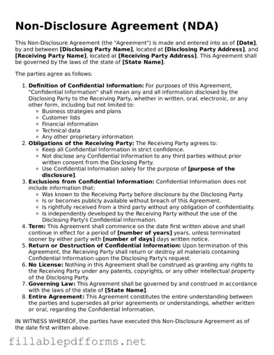 Blank Non-disclosure Agreement Template
