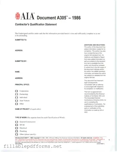 AIA A305 PDF Template