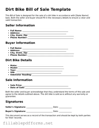 Blank Dirt Bike Bill of Sale Template
