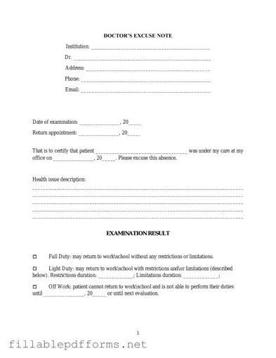Doctors Excuse Note PDF Template