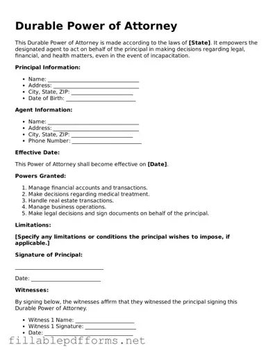 Blank Durable Power of Attorney Template