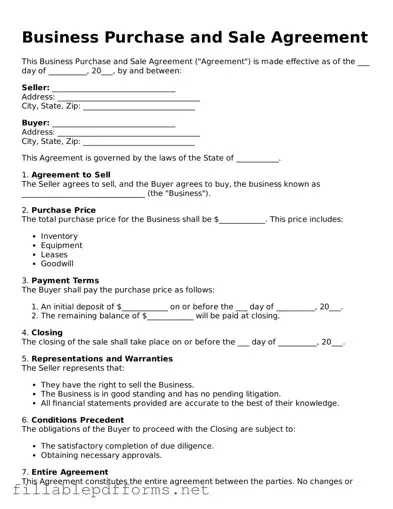 Blank Business Purchase and Sale Agreement Template