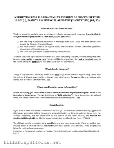 Florida Financial Affidavit Short 12.902(b) PDF Template