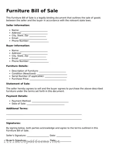 Blank Furniture Bill of Sale Template