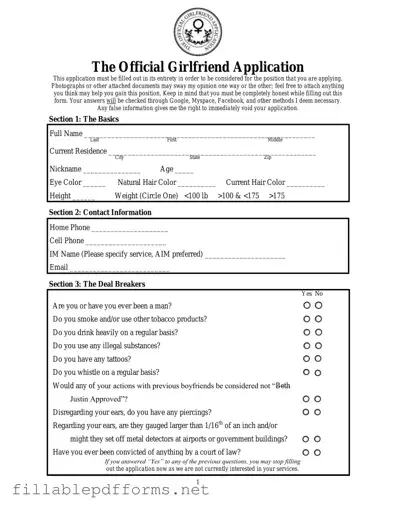 Girlfriend Application PDF Template